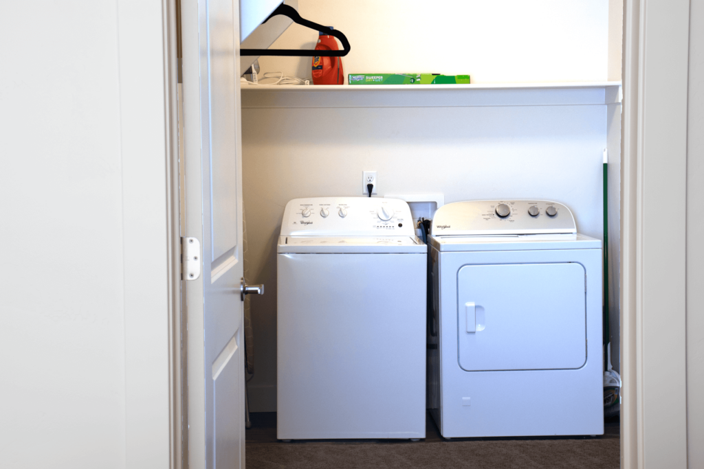 Closet/laundry room in a 1bd 1ba apartment
